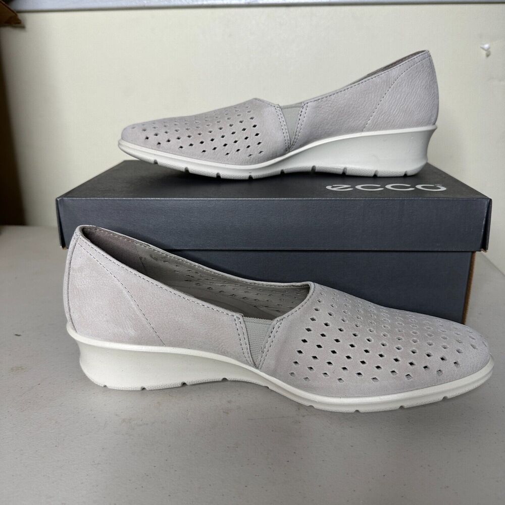 Ecco Felicia Slip On Wedge Loafers Gravel Gray Women's 10-10.5/EU 41 NWB Comfort